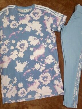 adidas Blue and White Floral Tie-Dye Dress With Matching Track Pant